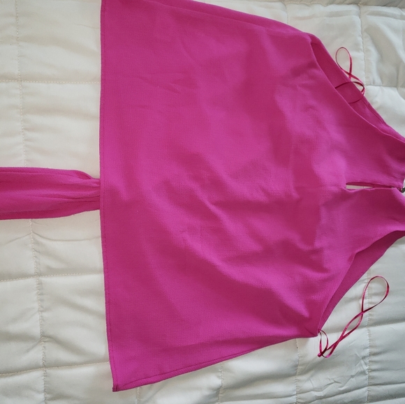 Hot pink tie front crop top spaghetti strap top - Picture 5 of 8